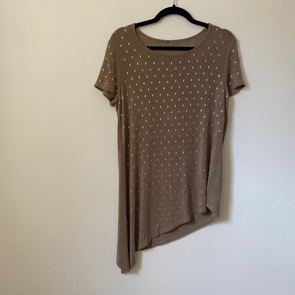 Chico's Brown Studded Round Neck High Low Slit Top - Picture 2 of 7